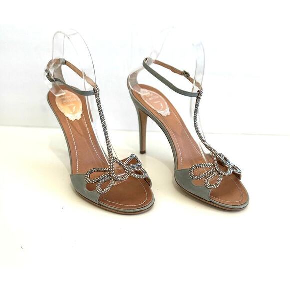 Rene Caovilla Shoes - Rene Caovilla Vintage Heels T-strap Sandals Crystal Italian Satin Leather Sz 40
